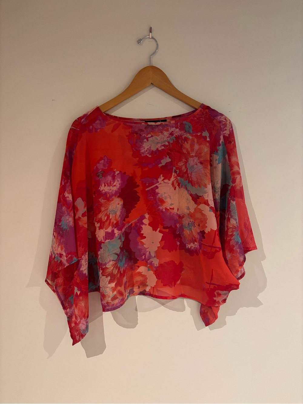 a.n.a Sheer Floral Blouse in Red and Pink